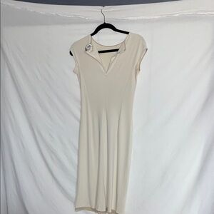 Valentino Cream Midi Dress with Cap Sleeves